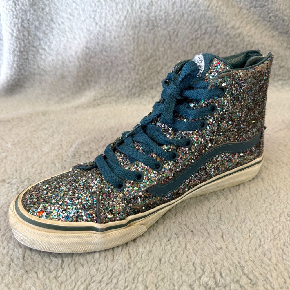 VANS Rainbow Glitter Sneakers Green Womens 9 Mens 7.5 High Top Skate 721277